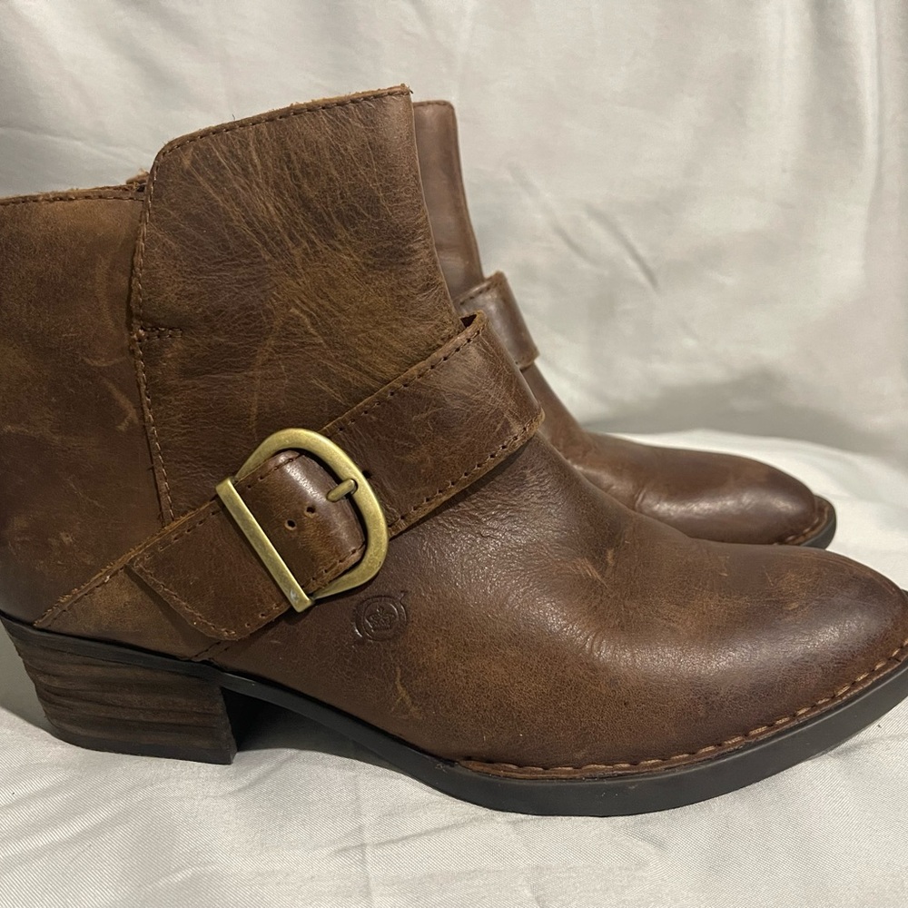 Born Leather Brown Ankle Boots with Buckle - Picture 2 of 7